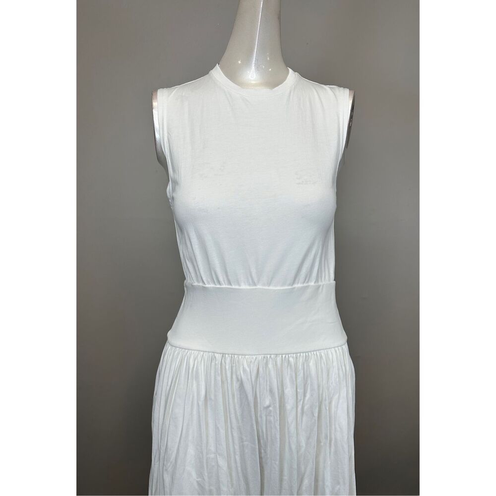 NWT Toteme Sleeveless Cotton Jersey Crew Neck Midi Tee Dress Off White XXS $290 - Picture 5 of 10